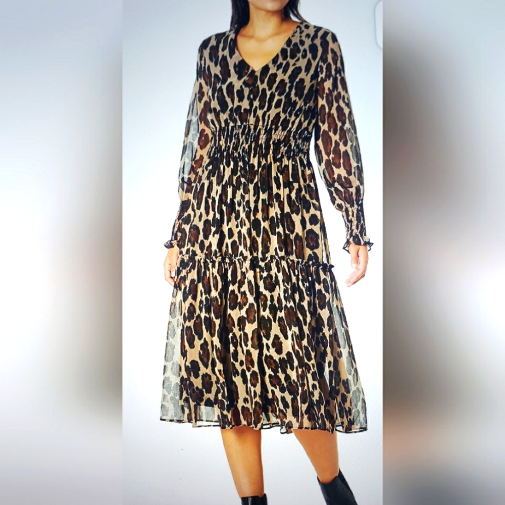 Taylor Dress Animal Print Midi Length Size 2